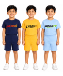 Kids Typography Print T-Shirt & Shorts Co-Ord Set for Boys | Age 6 Months-3 Years | Pack Of 3 Set Combo