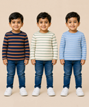 Kids Boys Cotton Stripes Full Sleeve T-shirt | Age 0-3 Years (Pack of 3)