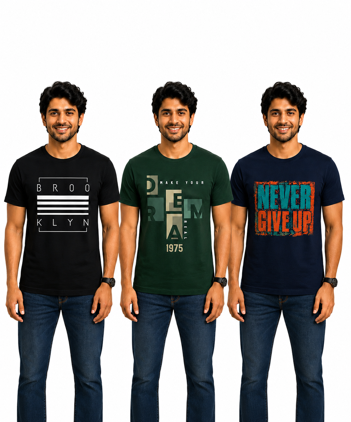 Men's Half Sleeve Printed Round Neck T-Shirt Combo (Pack of 3)