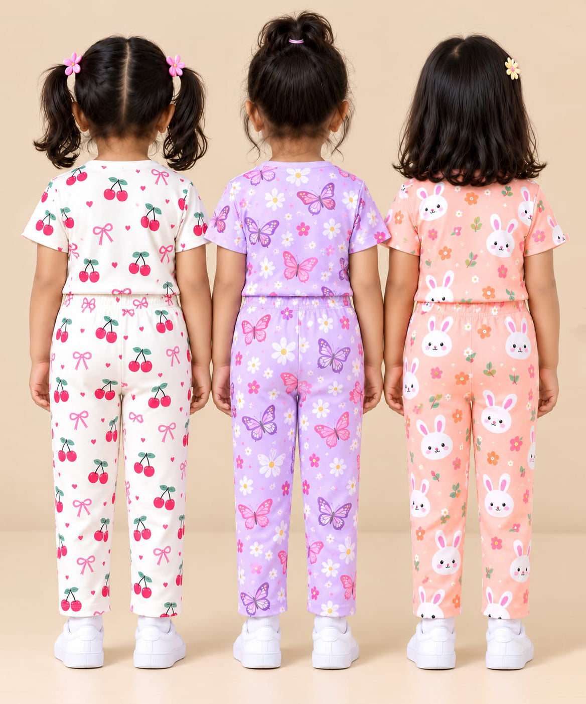 Girl Kids All Over Printed Tshirt and pant Co-ord Set | Age 6 Months to 4 Years (Pack of 3 Sets)