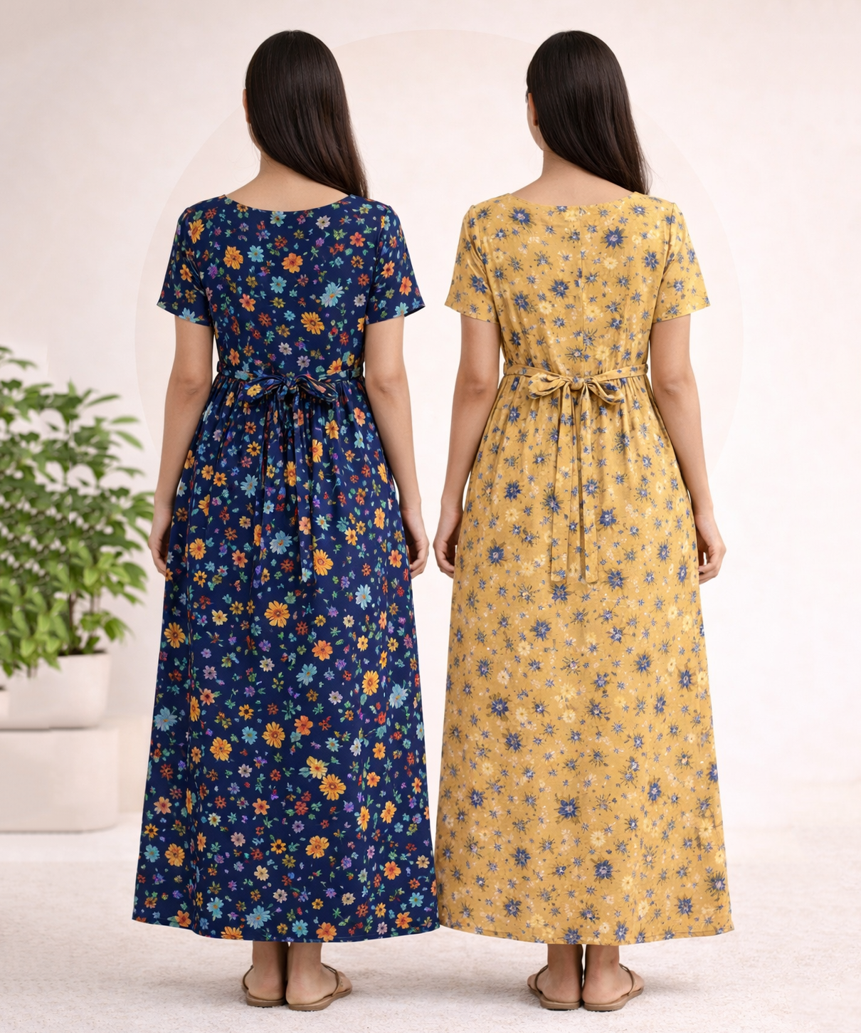 Maternity Feeding Maxi Dress | Nursing Friendly Nighty Style (Pack of 2 Pieces)
