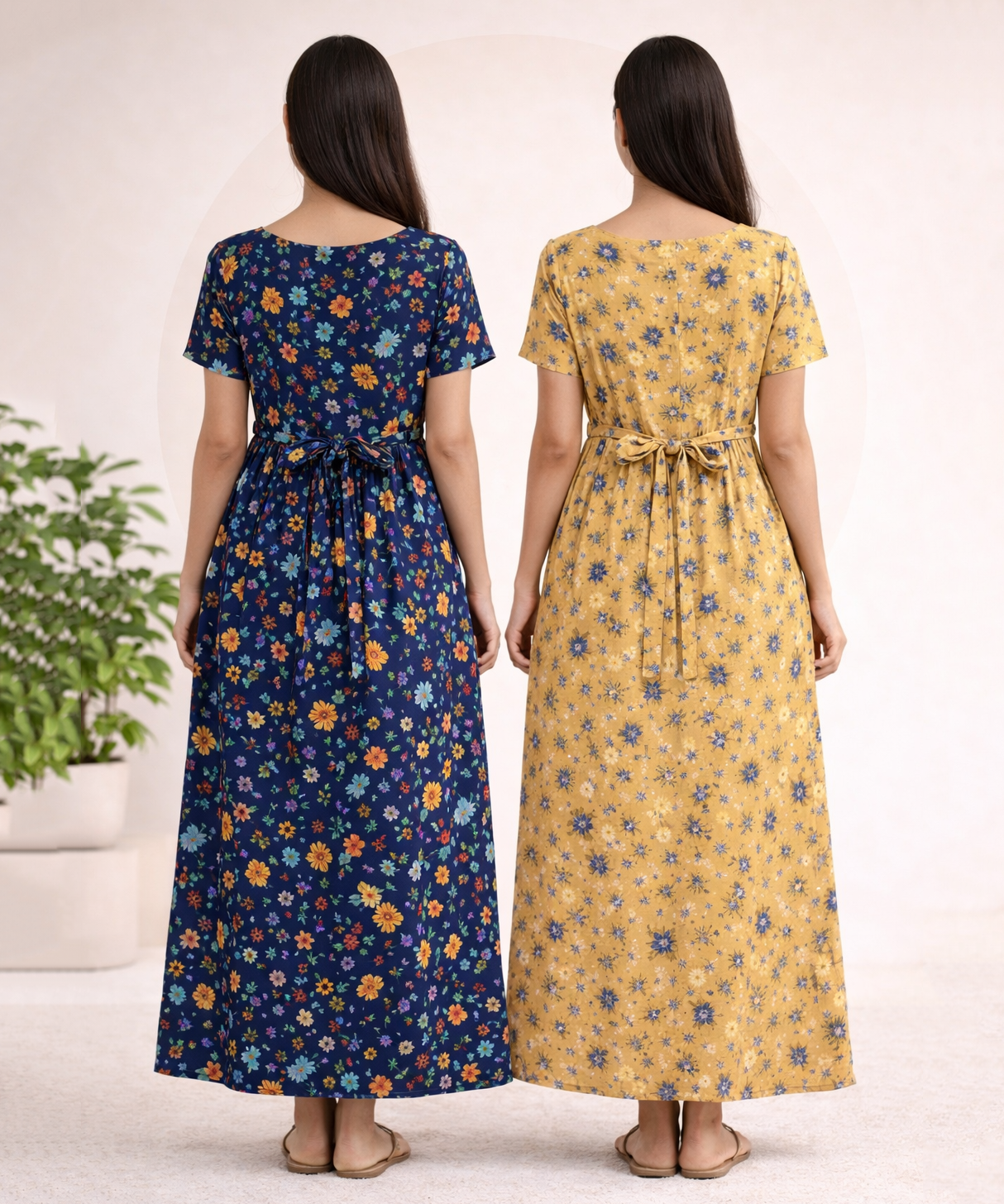 Maternity Feeding Maxi Dress | Nursing Friendly Nighty Style (Pack of 2 Pieces)