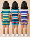 Girls Cotton Stripes Kids Co-ord Set Combo / Age 1-4 Years | T-shirt & Shorts (Combo Set Pack of 3)
