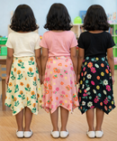 Cotton Fish Midi Floral Printed Skirt | Casual wear for Girl Kids Age 2 To 9 Years (Pack of 3)