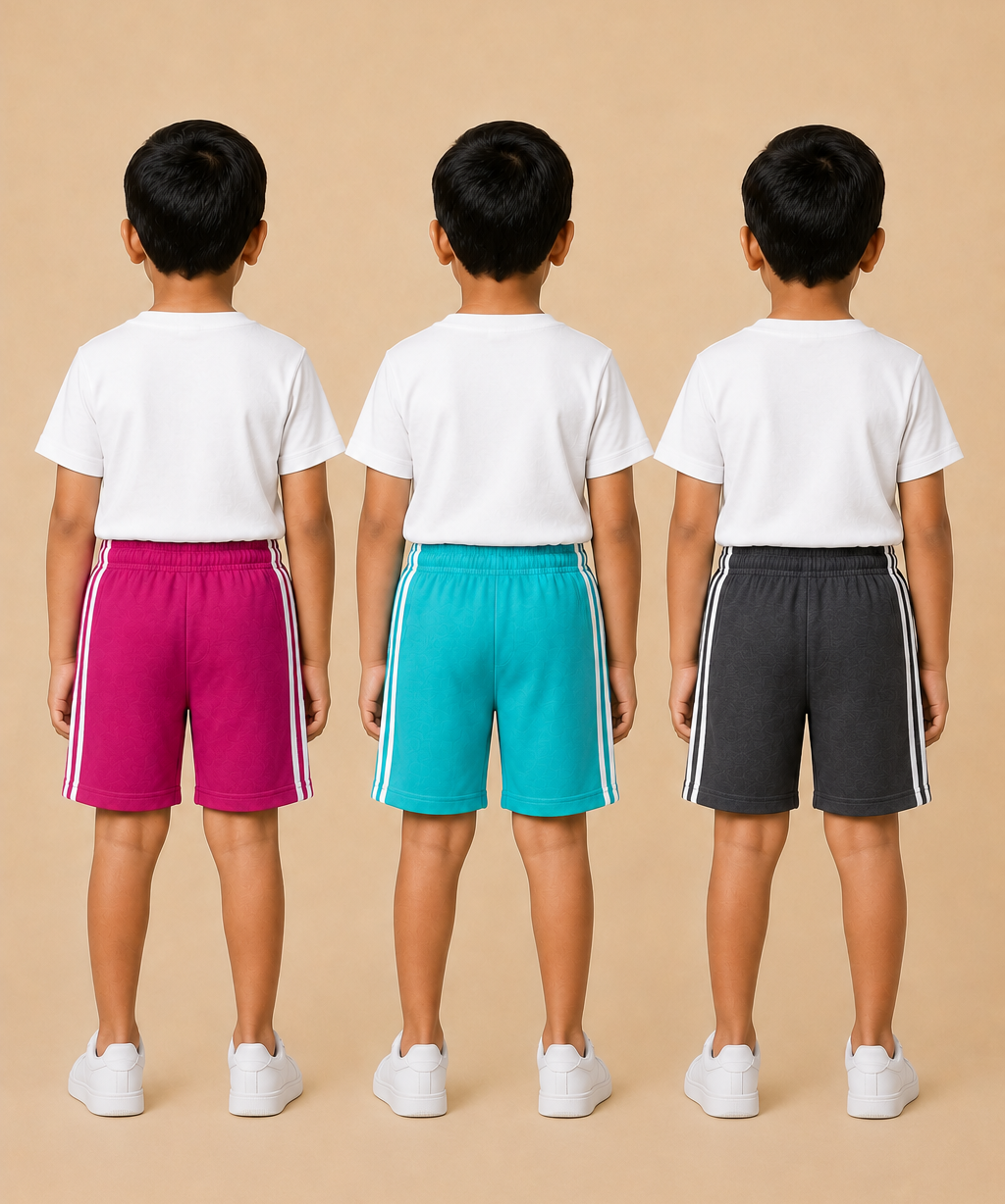 Kids Double Side Stripe Sports Shorts | Cotton Casual Shorts for Boys | Age 6-9 Years | Pack Of 3 Pieces Combo