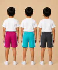 Kids Double Side Stripe Sports Shorts | Cotton Casual Shorts for Boys | Age 6-9 Years | Pack Of 3 Pieces Combo