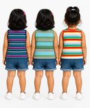 Cotton Stripes Girls Kids Sleeveless Tshirt (Pack of 3)