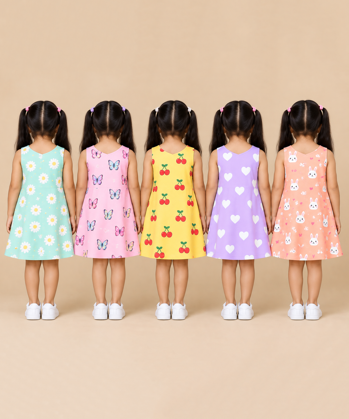 Girls 100% Cotton All Over Printed 2 To 5 Years Gown Dress/Frock Dress (Pack of 5)