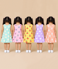 Girls 100% Cotton All Over Printed 2 To 5 Years Gown Dress/Frock Dress (Pack of 5)