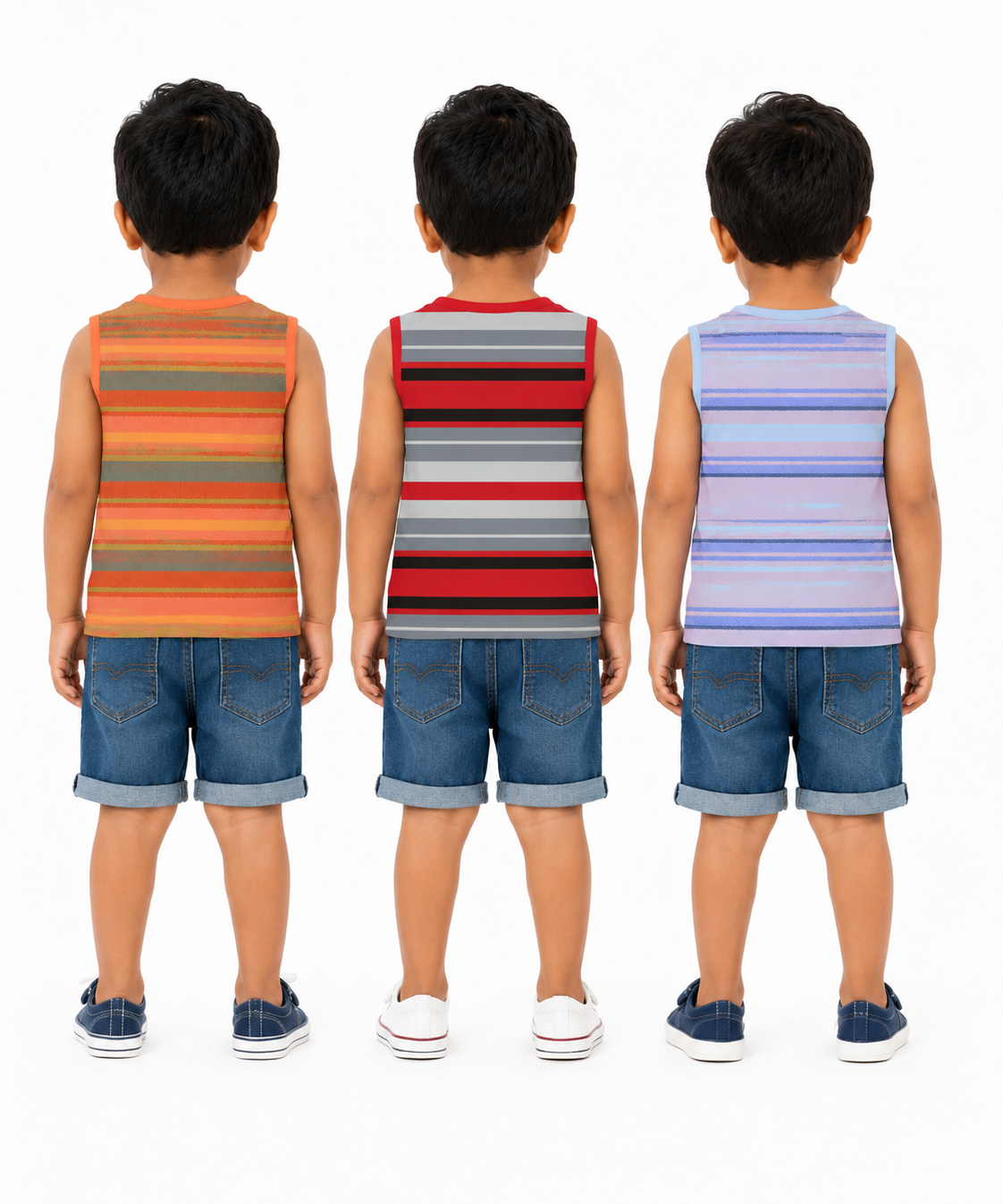 Cotton Stripes Kids Sleeveless Tshirt (Pack of 3)