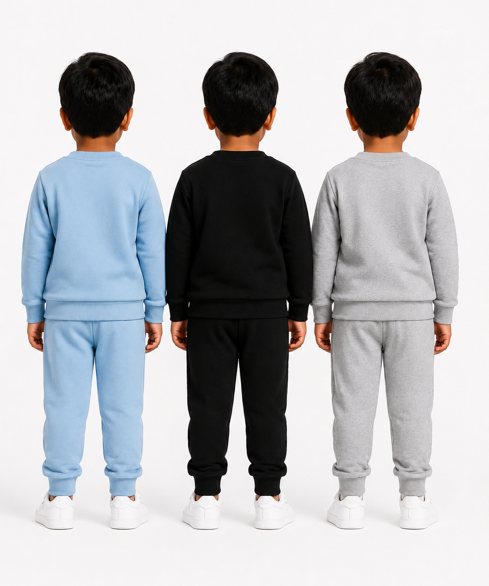 Boys Full Sleeve Cotton Winter Co-Ord Set | Typography Chest Printed Sweatshirt & Jogger Track Pant | Age 1 to 4 Years (Pack of 3 Sets)