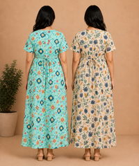Maternity Feeding Maxi Dress | Nursing Friendly Nighty Style (Pack of 2 Pieces)