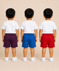 Pure Cotton Plain Shorts for Boys Kid with Elastic Age 3 Months to 4 Years (Pack of 3)
