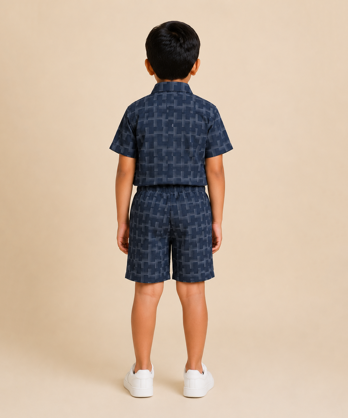 Polyester Geometric Jacquard Texture Shirt and Shorts Set for Boy Kids Casual Wear Half Sleeve Co-Ord Set with Elastic Waist Shorts | Age 6 to 7 Years
