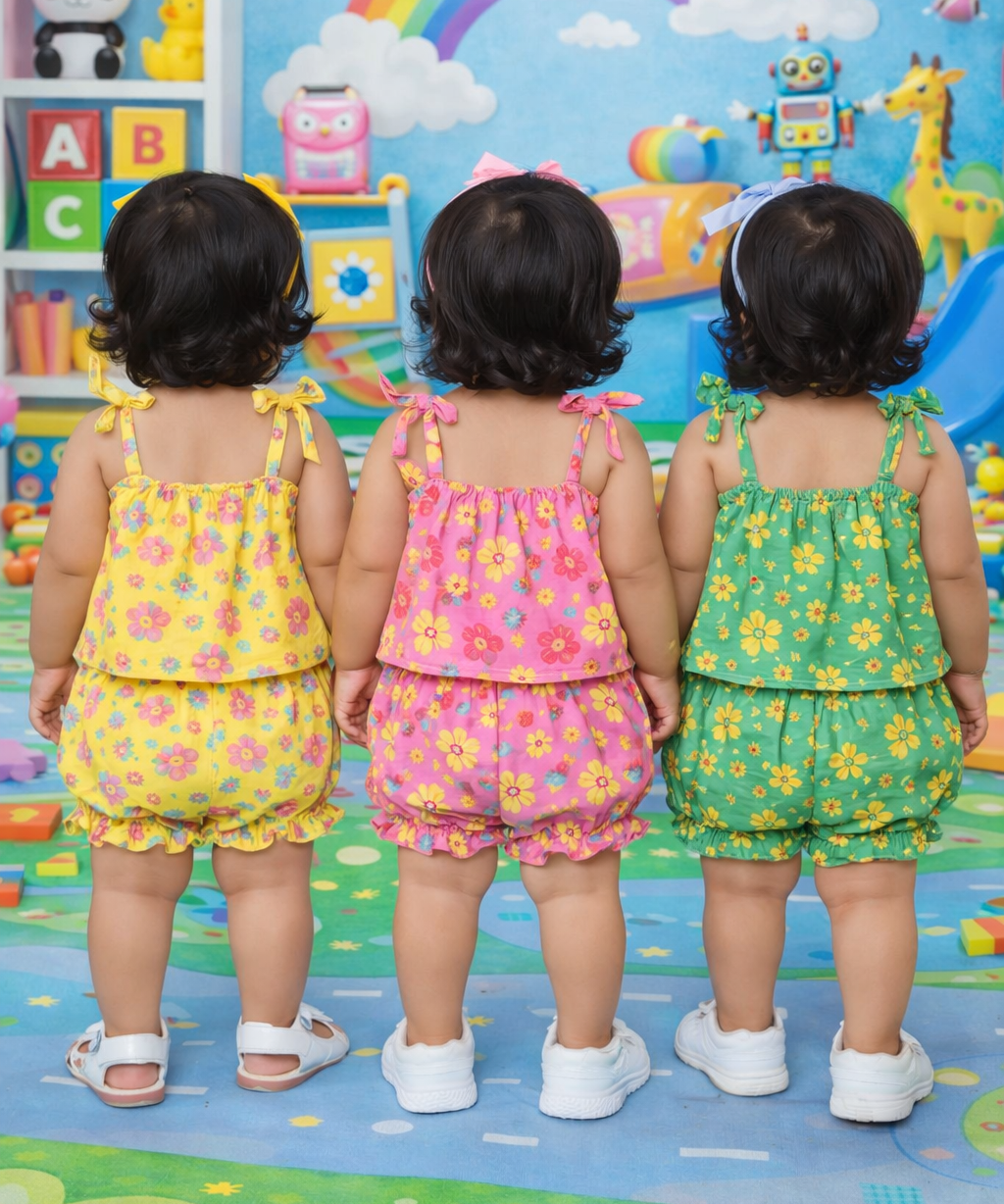 Boy & Girl Baby Printed Top Knot Dress | Top and Shorts Set | 100% Pure Cotton (Pack of 3 Sets Combo)