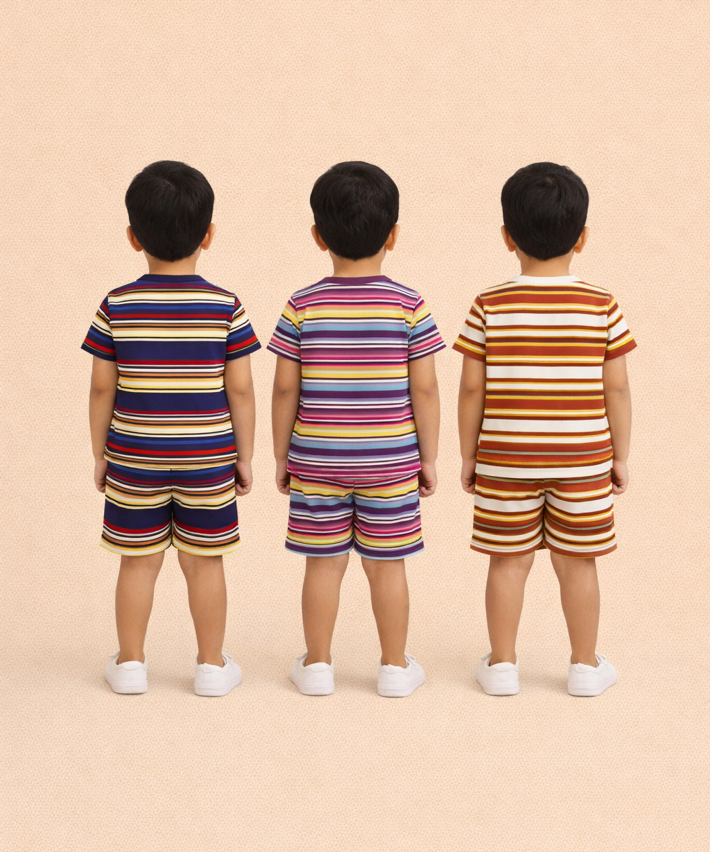 Boys Cotton Stripes Kids Co-ord Set Combo / Age 1-4 Years | T-shirt & Shorts (Combo Set Pack of 3)