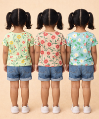 Kids Girls Cotton Printed T-shirt | 0 to 3 Years (Pack Of 3 Pieces)