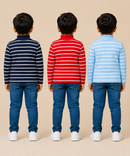 Kids Boys Full Sleeve Hi-Neck Stripes Rib T-shirt | Age 9 to 24 Months | Pack of 3 Pieces