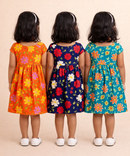 Girl Kids Frock 100% Cotton Floral Printed Gown Dress/Frock Dress | Age 1 to 8 Years (Pack of 3 Pieces)