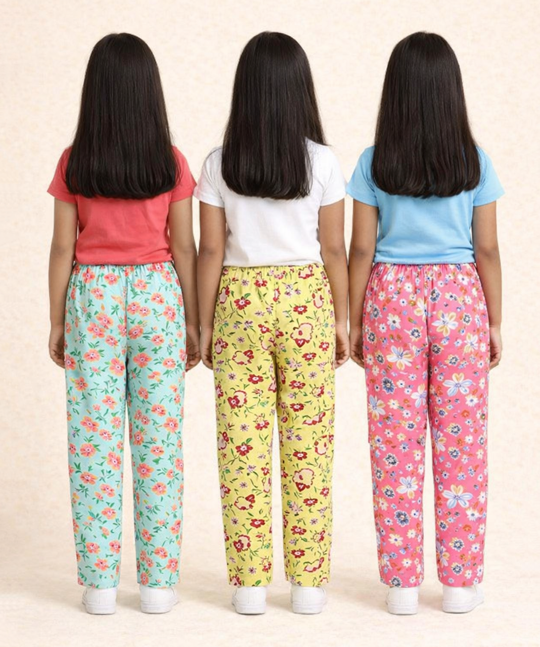 Girls Cotton Printed Track Pants (Pack of 3) | Nightwear & Casual | 6–9 Years