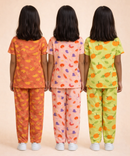 Girl Kids All Over Printed Co-ord Set | Tshirt and Pant | Age 2 to 10 Years (Pack of 3 Sets)