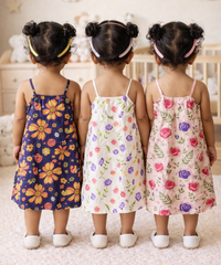 Girl Baby Sleeveless Cotton Frock Printed with Underwear | Age 0 to 6 Months (Pack of 3 Pieces)
