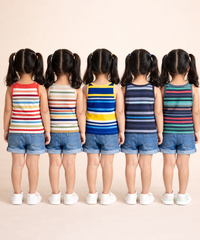 Cotton Stripes Kids Girls Sleeveless T-shirt (Pack of 5)