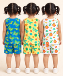 Girls Cotton Cartoon Printed Kids Sleeveless Set Combo | Age 0 to 3 Years | Sleeveless T-shirt & Shorts Co-ord Set (Pack of 3 Sets)
