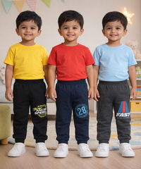 Cotton Track Pant with Bottom Cuff | Random Cartoon Printed | Age 0 to 5 Years (Pack of 3 Pieces)