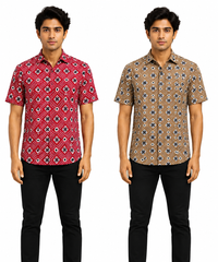 Men's Printed Casual Half Sleeve Shirt | Size - L,XL,2XL | Regular Fit Summer Resort Shirts for Men | Pack Of 2 Piece Combo