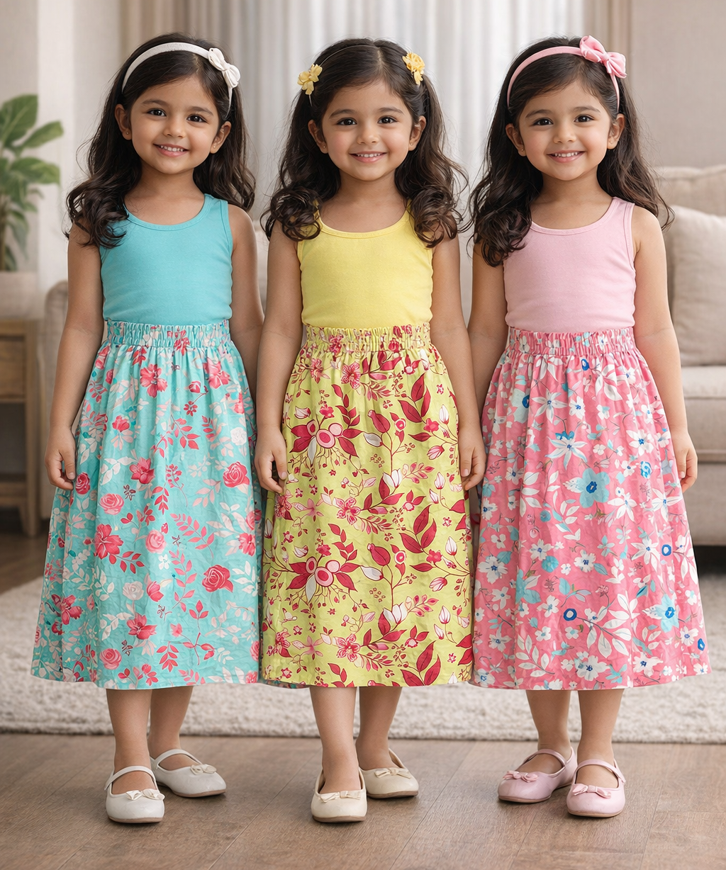 Rayon Floral Printed Skirt | Casual wear for Girl Kids Age 1 To 6 Years (Pack of 3)