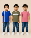 Kids Boys Popcorn Stripes Half Sleeve T-Shirt | Age 3 to 6 Years (Pack of 3 Pieces)