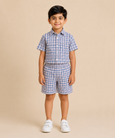 Polyester Checked Shirt and Shorts Set for Boy Kids Casual Wear Half Sleeve Co-Ord Set with Elastic Waist Shorts | Age 6 to 7 Years
