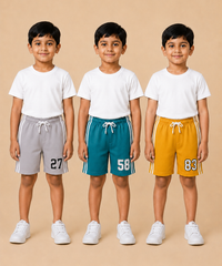 Kids Double Side Stripe Sports Shorts | Cotton Casual Shorts for Boys | Age 6-9 Years | Pack Of 3 Pieces Combo