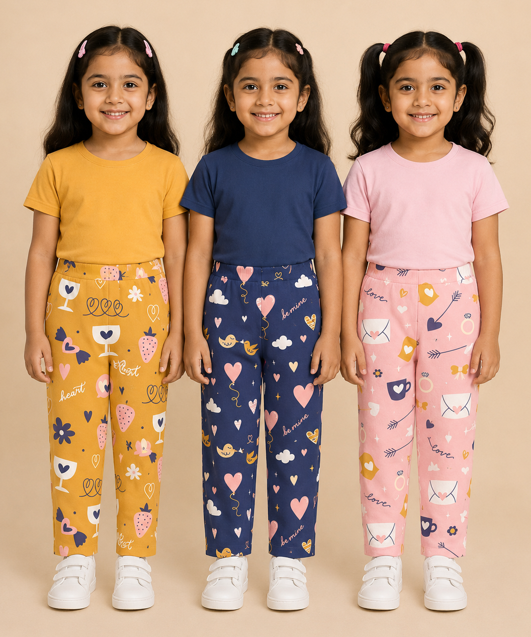 Pure Cotton Girls Printed Track Pant for Casual Night wear for Kids | Age 0 To 8 Years (Pack of 3)