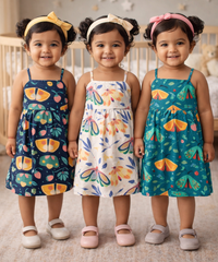 Girl Baby Sleeveless Cotton Frock Printed with Underwear | Age 0 to 6 Months (Pack of 3 Pieces)