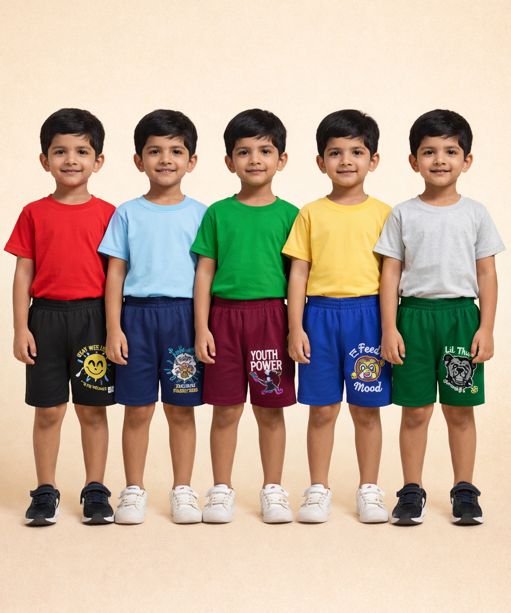 Boy Kid Cotton Printed Shorts | Random Cartoon Printed | Age 1 to 6 Years (Pack of 5 Pieces)