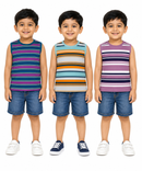 Cotton Stripes Kids Sleeveless Tshirt (Pack of 3)