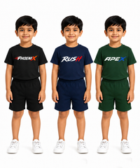 Kids Typography Print T-Shirt & Shorts Co-Ord Set for Boys | Age 6 Months-3 Years | Pack Of 3 Set Combo