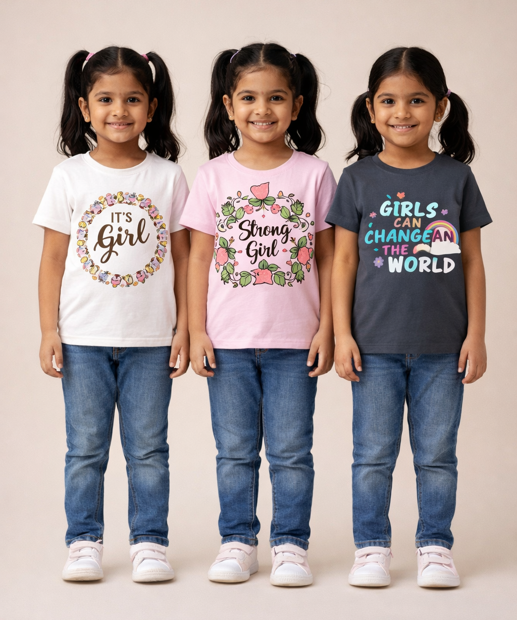 Kids 100% Cotton Fine Tshirt With Printed Multi Colour | Age 1 to 6 Years (Pack of 3 Pieces)