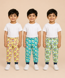 Kids Printed Cotton Track Pants for Boys | Soft Elastic Waist Full Length Joggers | Age 6 Months-5 Years | Pack of 3 Pieces