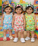 Boy & Girl Baby Printed Top Knot Dress | Top and Shorts Set | 100% Pure Cotton (Pack of 3 Sets Combo)