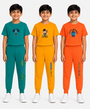 Boys Graphic Printed T-Shirt & Typography Track Pant Co-Ord Set | Age 2-5 Years | Pack Of 3 Set