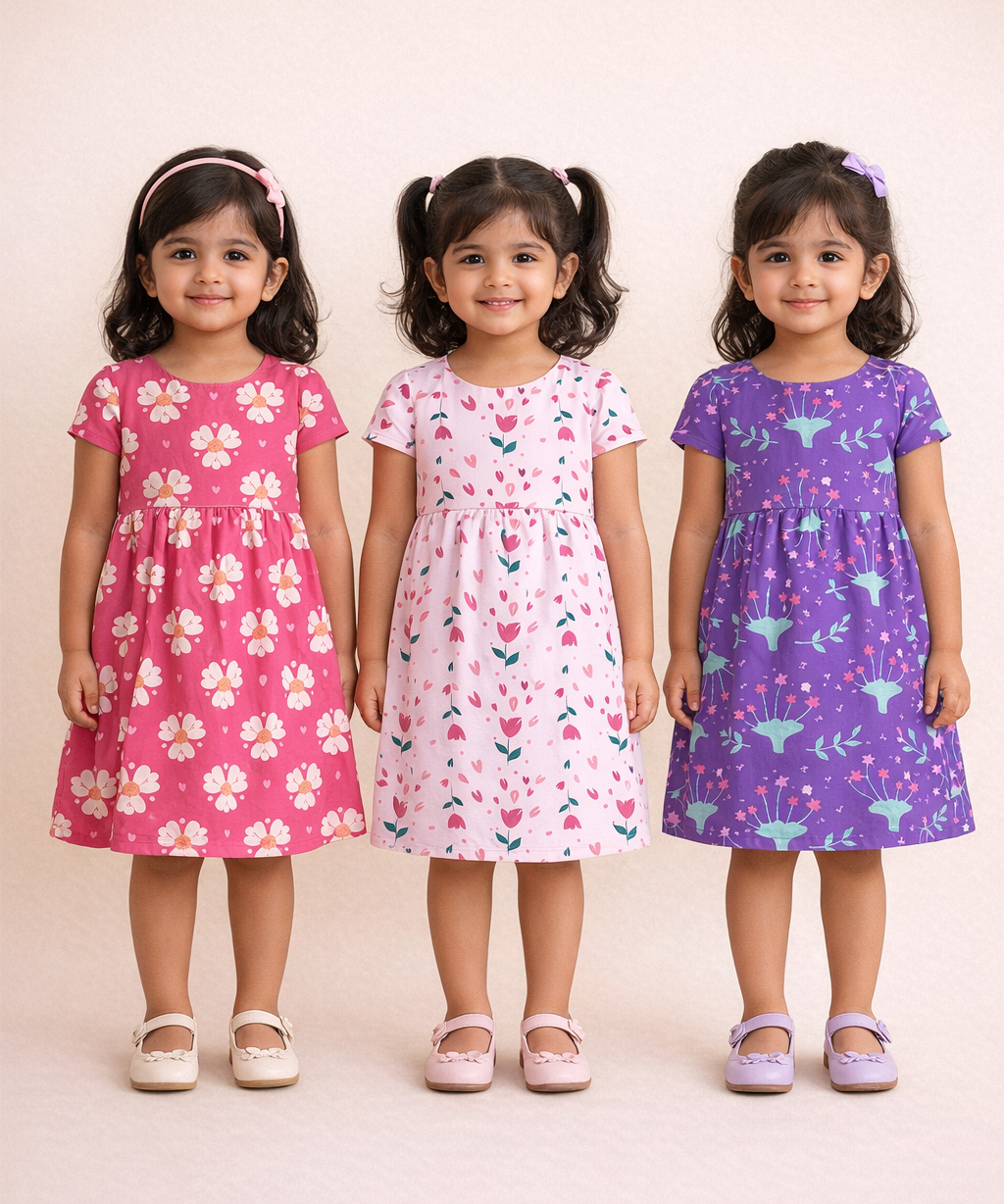 Girl Kids Frock 100% Cotton Floral Printed Gown Dress/Frock Dress | Age 1 to 8 Years (Pack of 3 Pieces)