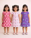 Girl Kids Frock 100% Cotton Floral Printed Gown Dress/Frock Dress | Age 1 to 8 Years (Pack of 3 Pieces)