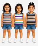Cotton Stripes Girls Kids Sleeveless Tshirt (Pack of 3)