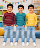 Kids Stripes Full Sleeve Cotton Tshirt | Age 0 to 3 Years (Pack of 3 Pieces)