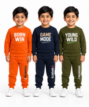 Boys Full Sleeve Cotton Winter Co-Ord Set | Typography Chest Printed Sweatshirt & Jogger Track Pant | Age 1 to 4 Years (Pack of 3 Sets)