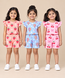Girls All Over Printed | Flutter Sleeve Tshirt and Shorts Co-ord Set | Age 0 to 3 Years (Pack of 3 Sets)