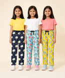 Girls Cotton Printed Track Pants (Pack of 3) | Nightwear & Casual | 6–9 Years